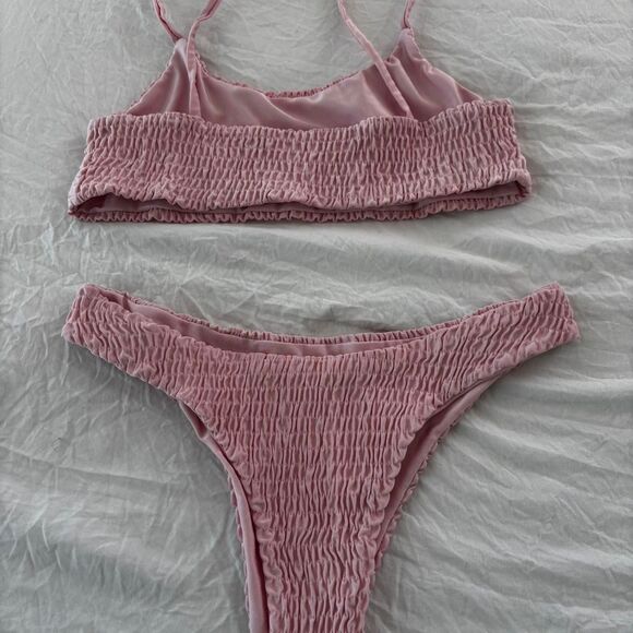 SHEIN Pink Scrunch Matching Bikini 2 Piece Swimwear Bikini Summer Medium Set - Picture 2 of 2